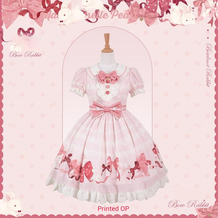 Mademoiselle Pearl~Bow Rabbit~IP Collab Sweet Lolita OP in Multiple Styles (L M S XL XS) 43054:764040