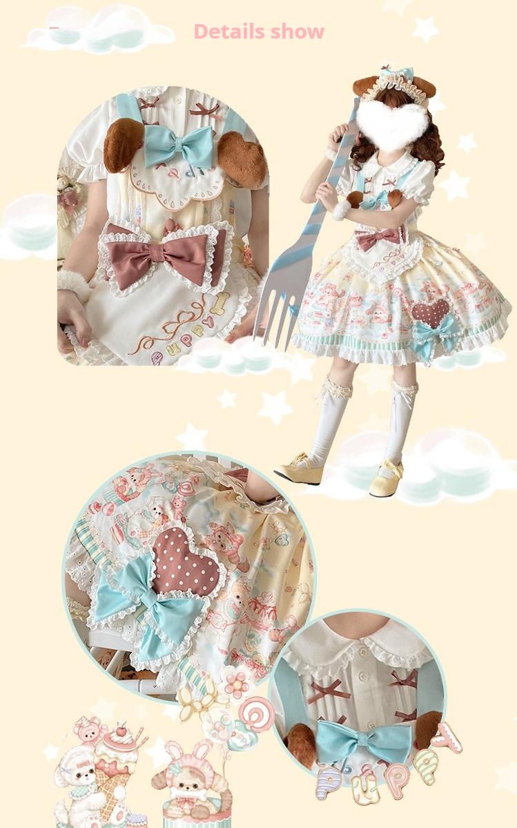 YingLuoFu~Sweet Pet Paradise~Kawaii Lolita Salopette Dress Pet Print   