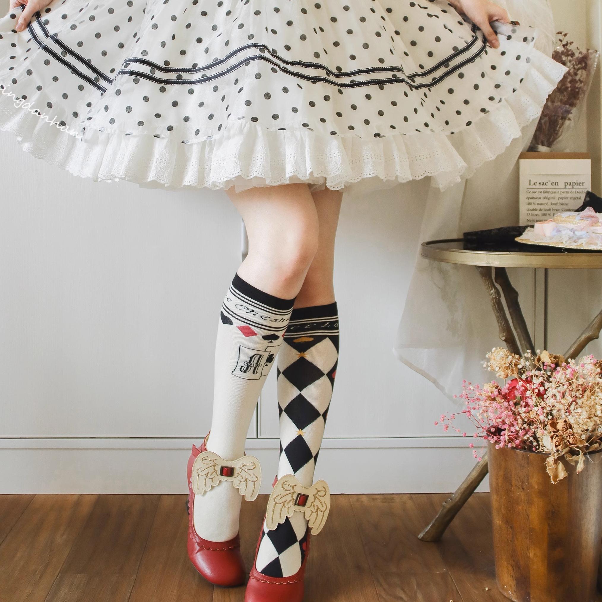 Yukines Box - Daily Lolita Cotton Asymmetric Print Socks
