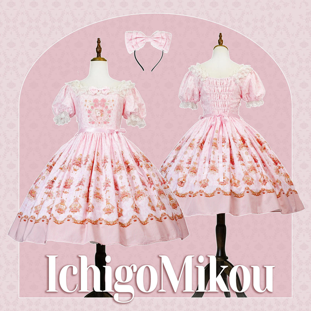 Strawberry Witch~Rose Garden Bunny~Daily Lolita Rose Bunny Printing OP JSK Dress Set   