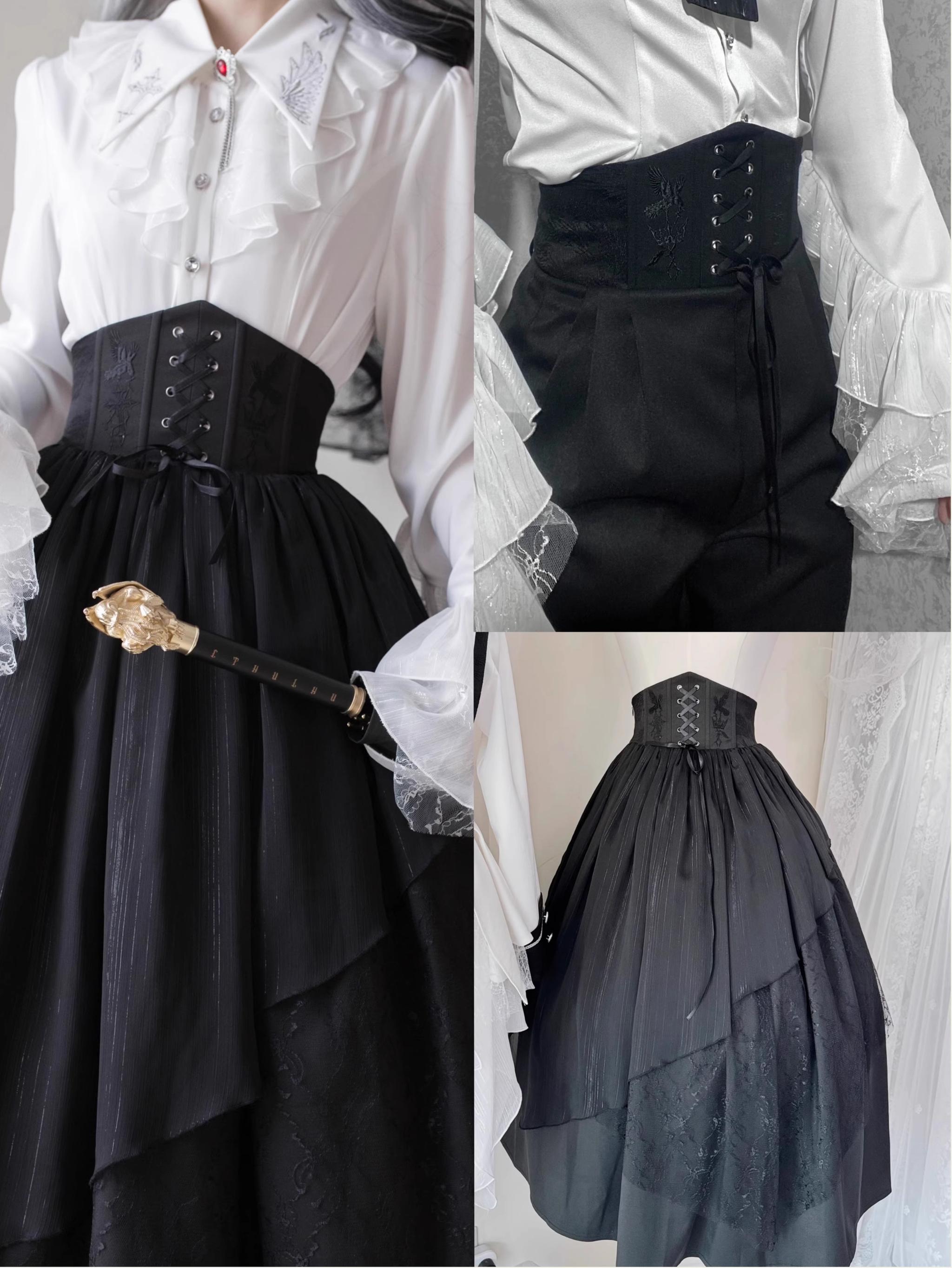Silent Mars - Raven Crown - Gothic Lolita Suit Shirt Military Coat Skirt and Pants High-waisted Long Skirt Only S
