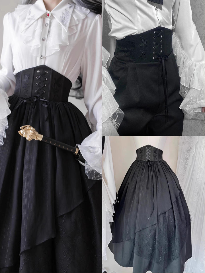 Silent Mars~Raven Crown~Gothic Lolita Suit Shirt Military Coat Skirt and Pants High-waisted Long Skirt Only S