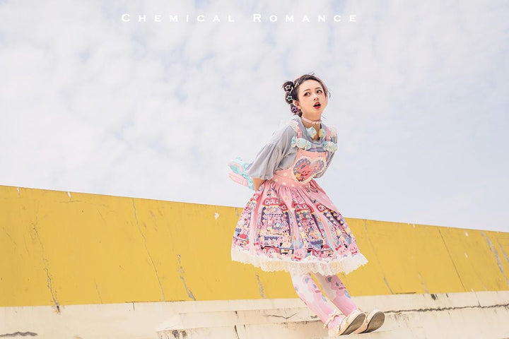 Chemical Romance~Sweetheart Doll Machine~Sweet Lolita Printed Salopette   