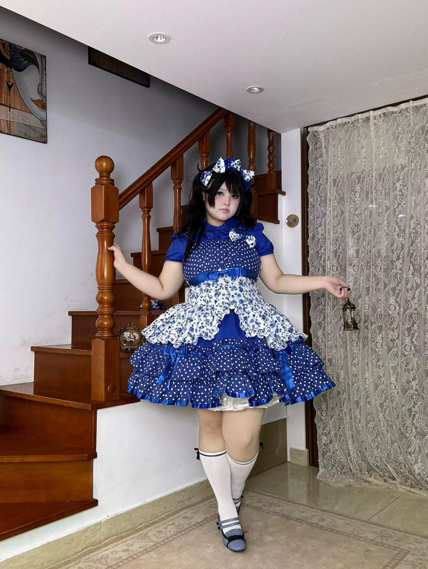 Libobo - Cotton Old School Lolita JSK Dress, Polka Dot & Floral Print 45878:866144