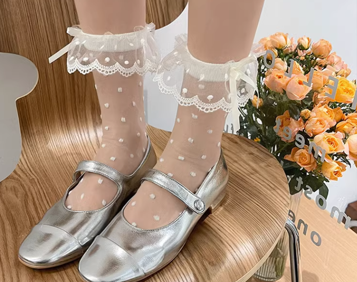 WAGUIR~Fahionable Lolita Gauze Dot Print Socks Multicolor   