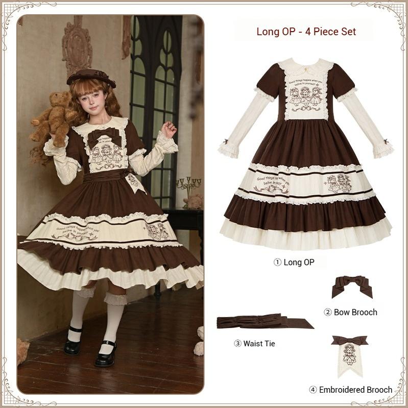 With PUJI - Sugar Frost Tale - Kawaii Lolita OP Button Closure Dress, Lamb & Bunny Embroidery (L M S) 44101:797041