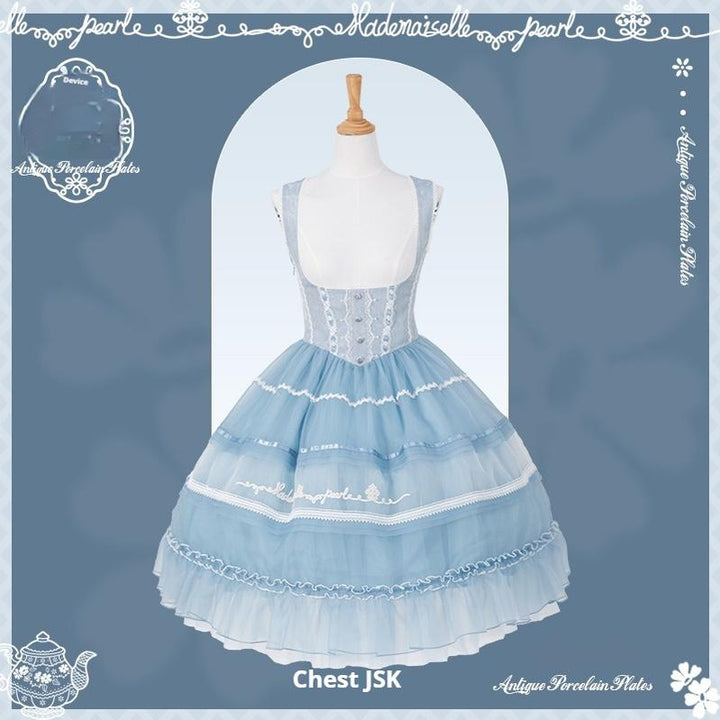 Mademoiselle Pearl~Antique Porcelain~Vintage Lolita Dress Elegant OP JSK XS Bust support JSK 