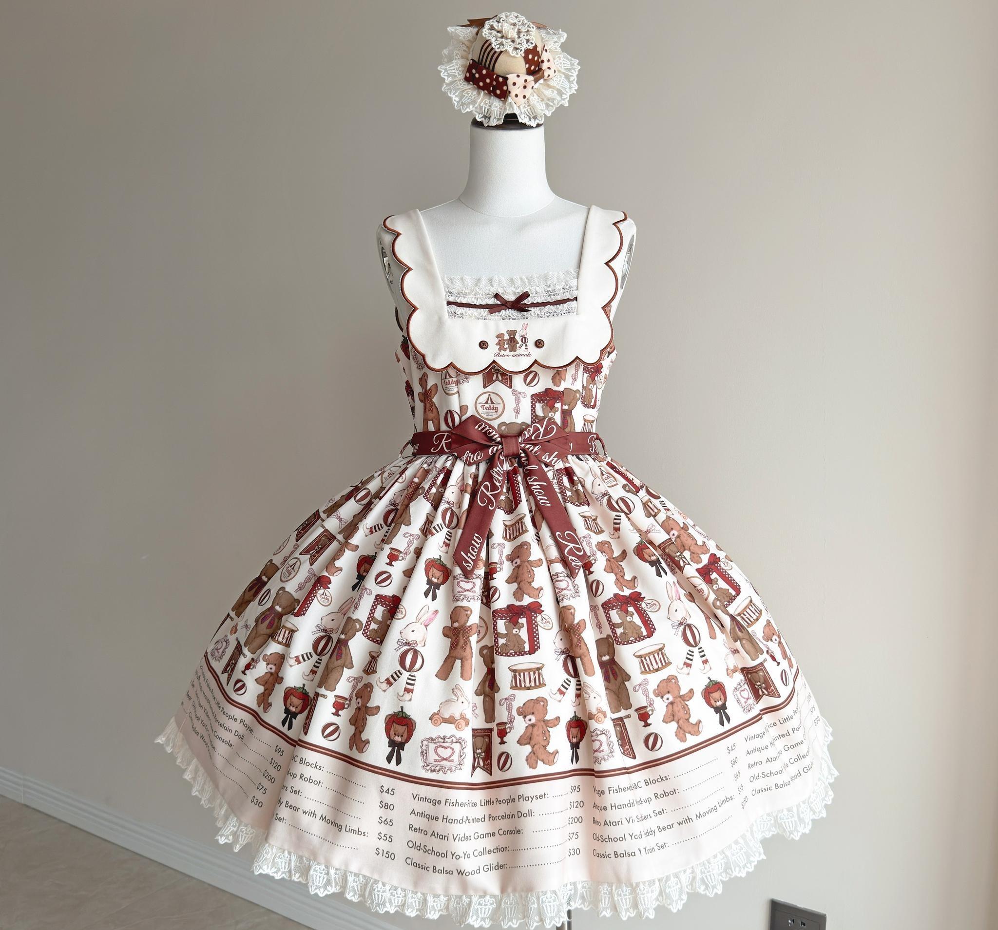 Fairyfaith - Little Bear Daily - Kawaii Lolita Embroidered JSK & OP Dress, Bear Print (L M S XL) 44384:806365