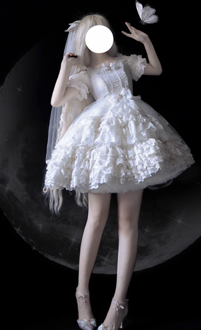OCELOT~Moon God Love Poem~Wedding Lolita Chiffon Bridal White Dress   