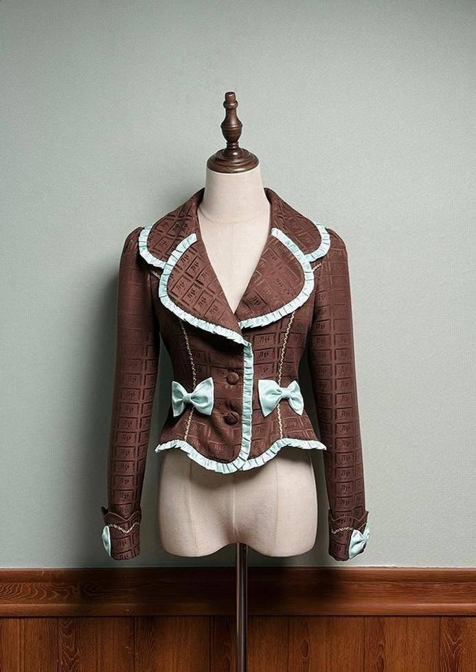 Alice Girl - Bear Chocolate Slab - Classic Lolita Slim Fit Jacket Coat, Lapel Collar (L M S XL XS) 44310:804288
