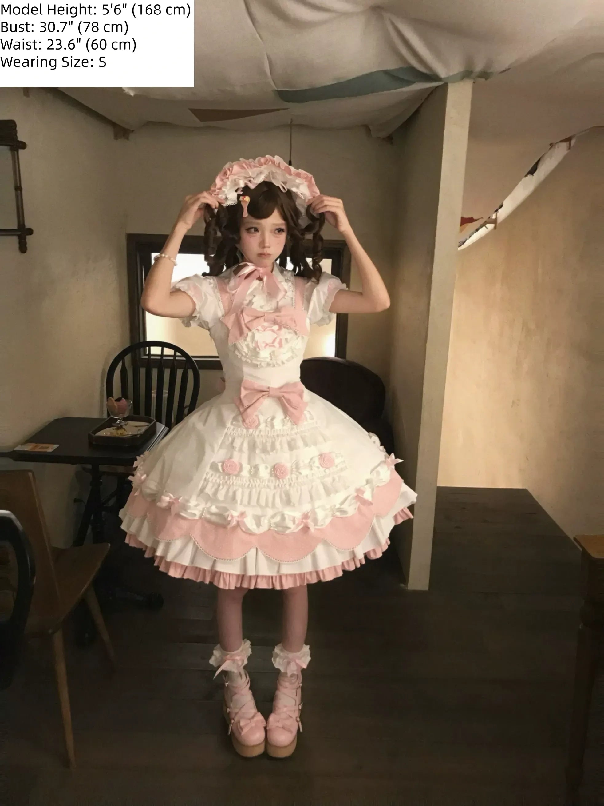 Cream Rosette Cake - Old School Lolita JSK Dress, Rose & Pearl Accents 45769:861580