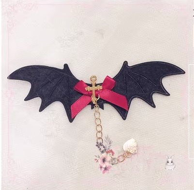 Pearl Rabbit Handmade - Halloween Gothic Lolita Bat Wings Shaped Side Clips burgundy