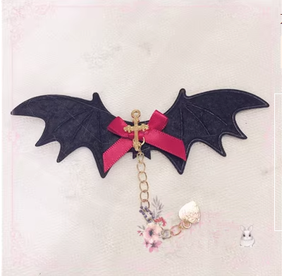 Pearl Rabbit Handmade~Halloween Gothic Lolita Bat Wings Shaped Side Clips burgundy  