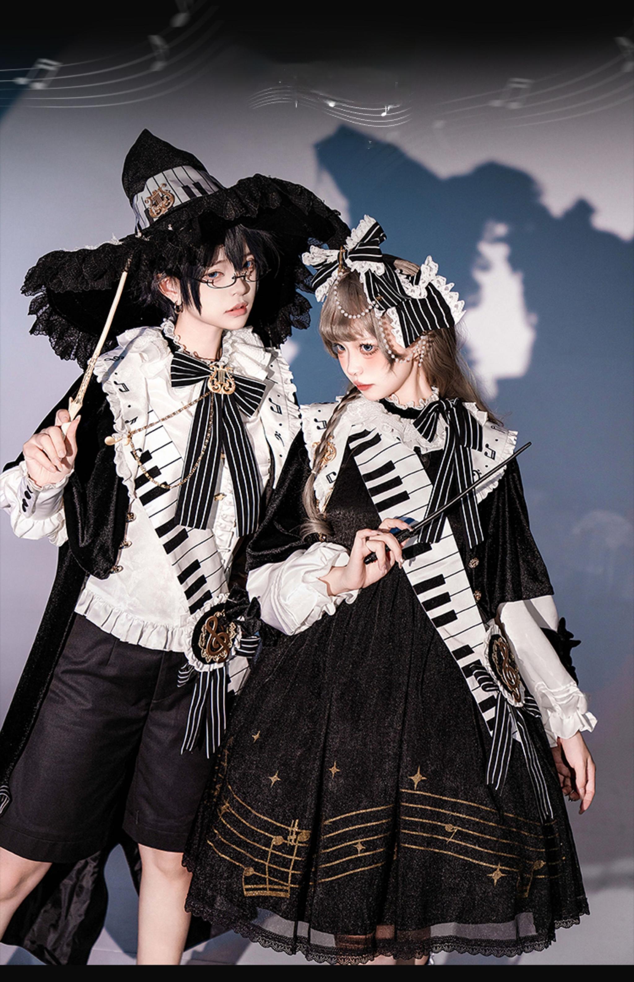 Forest Fluorescent Carps - Black and White Sonata - Ouji Lolita Vest Suit and Vintage Lolita OP Dress 42067:725168