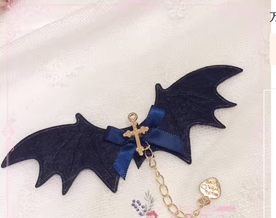 Pearl Rabbit Handmade~Halloween Gothic Lolita Bat Wings Shaped Side Clips navy blue  