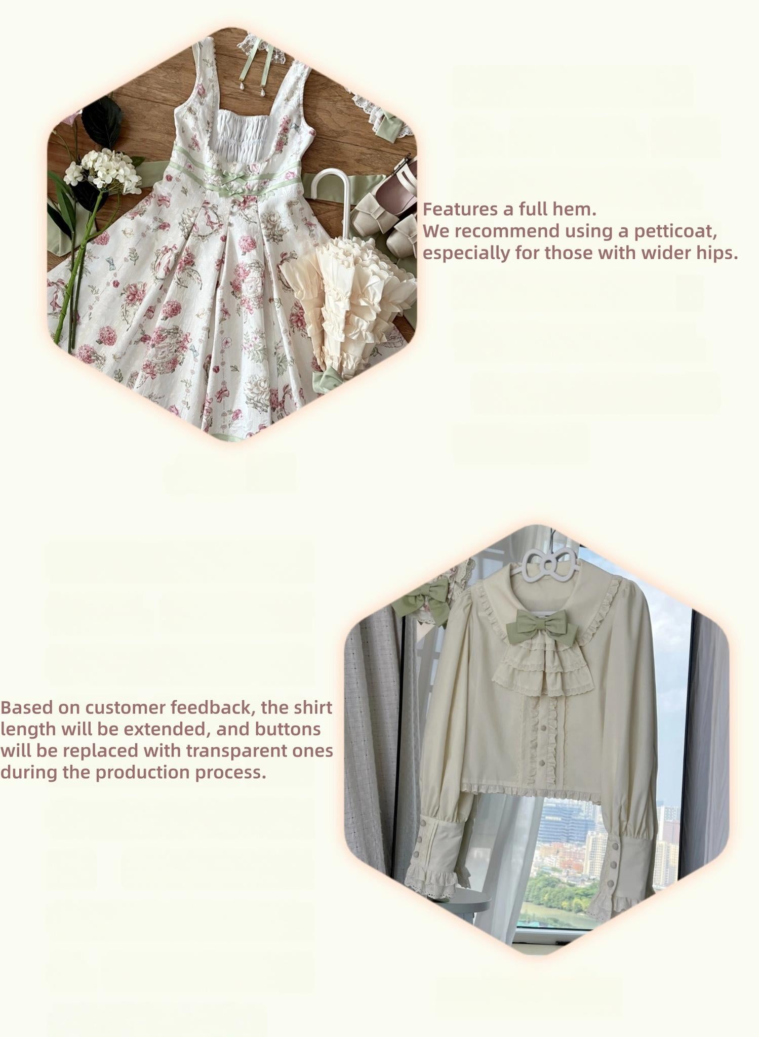 Hydrangea Tea Party - Classic Lolita Bust Supporting JSK, Mutton Sleeve Shirt