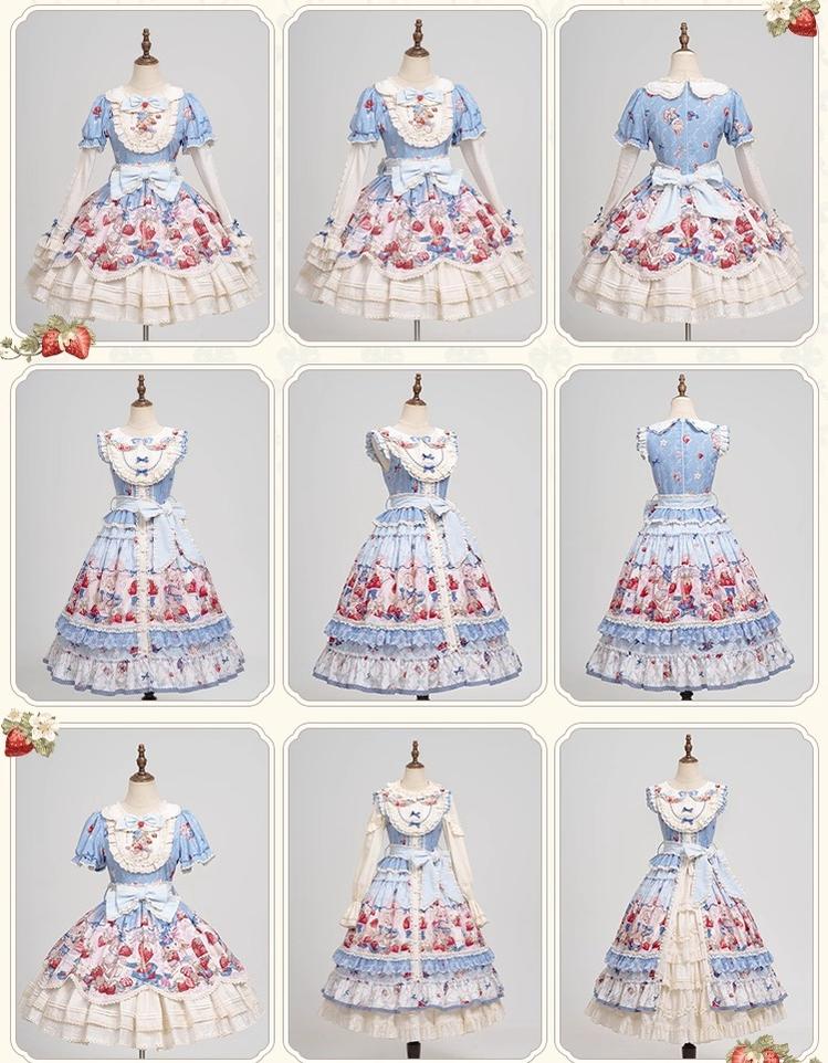 Honey Machine - Sweetheart Rabbit Berry - Country Lolita JSK & OP Dress Suit 44133:796152
