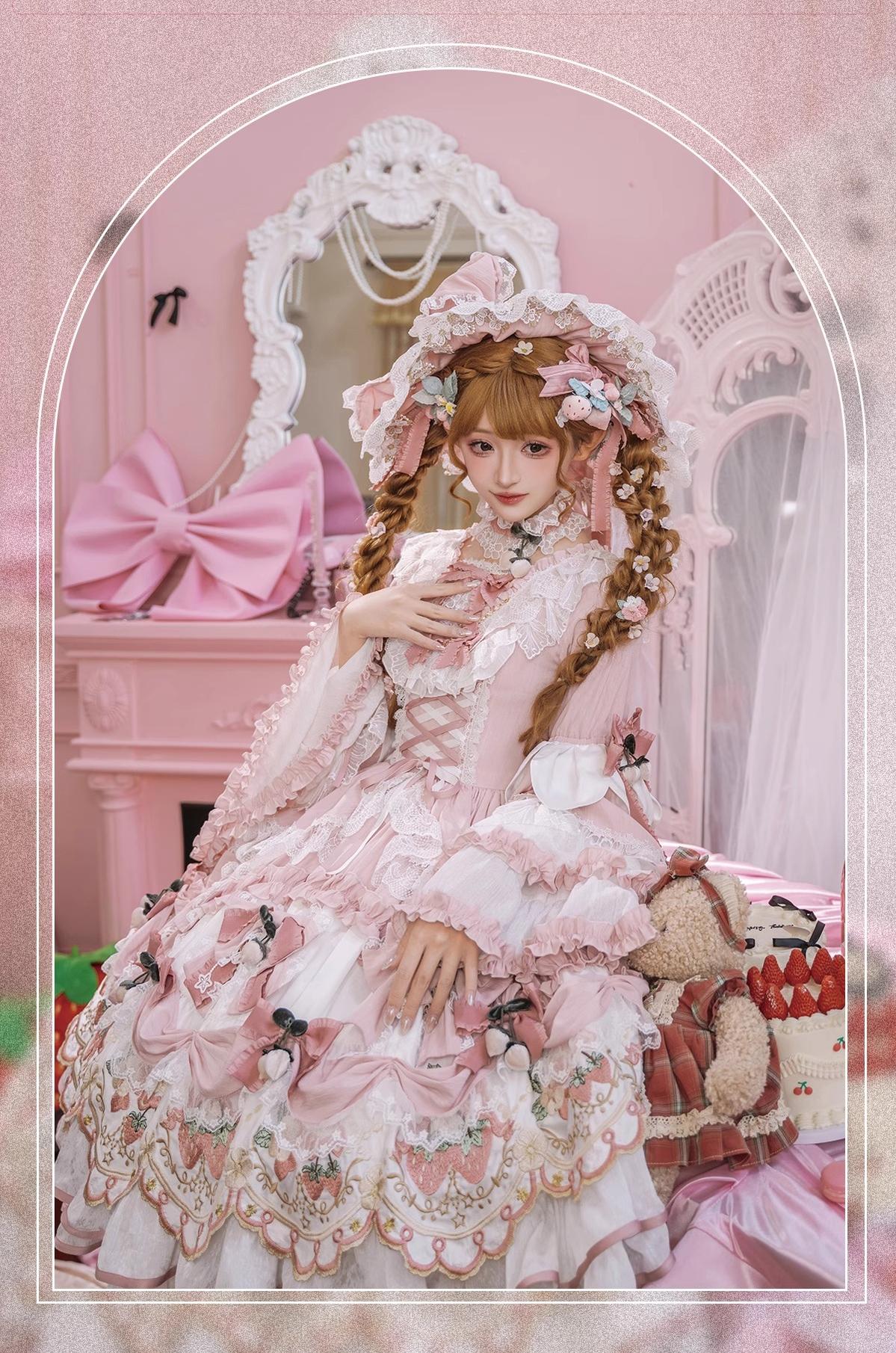 Bramble Rose - Starryberry Eden - Hime-sleeved Sweet Lolita Dress, Strawberry Embroidery 44262:801199