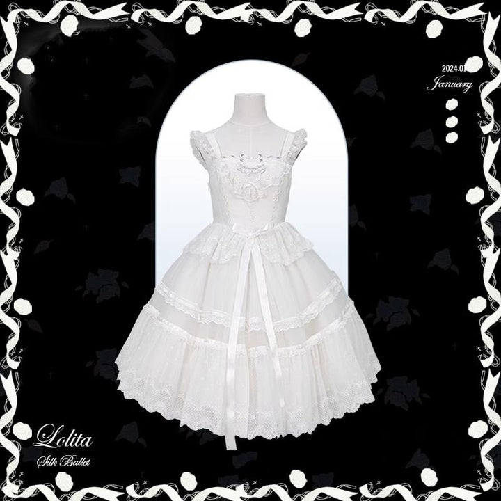 Mademoiselle Pearl~Silk Ballet~Wedding Lolita JSK Dress Princess Ballet Dress XS Medium JSK (White) 