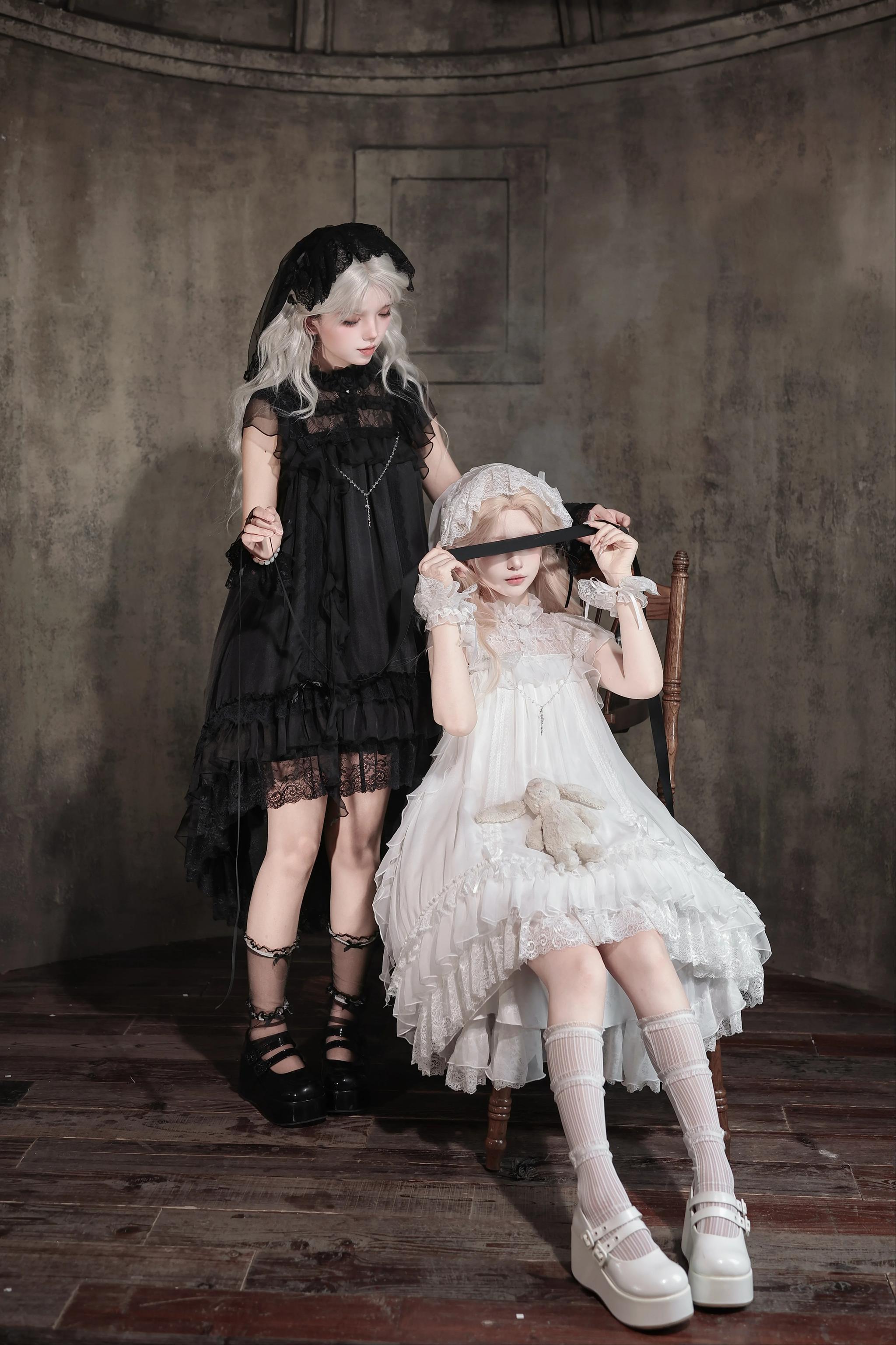 Ghost Jellyfish - Chiffon Gothic Lolita OP, Drawstring Liftable High-low Hem 45549:853740