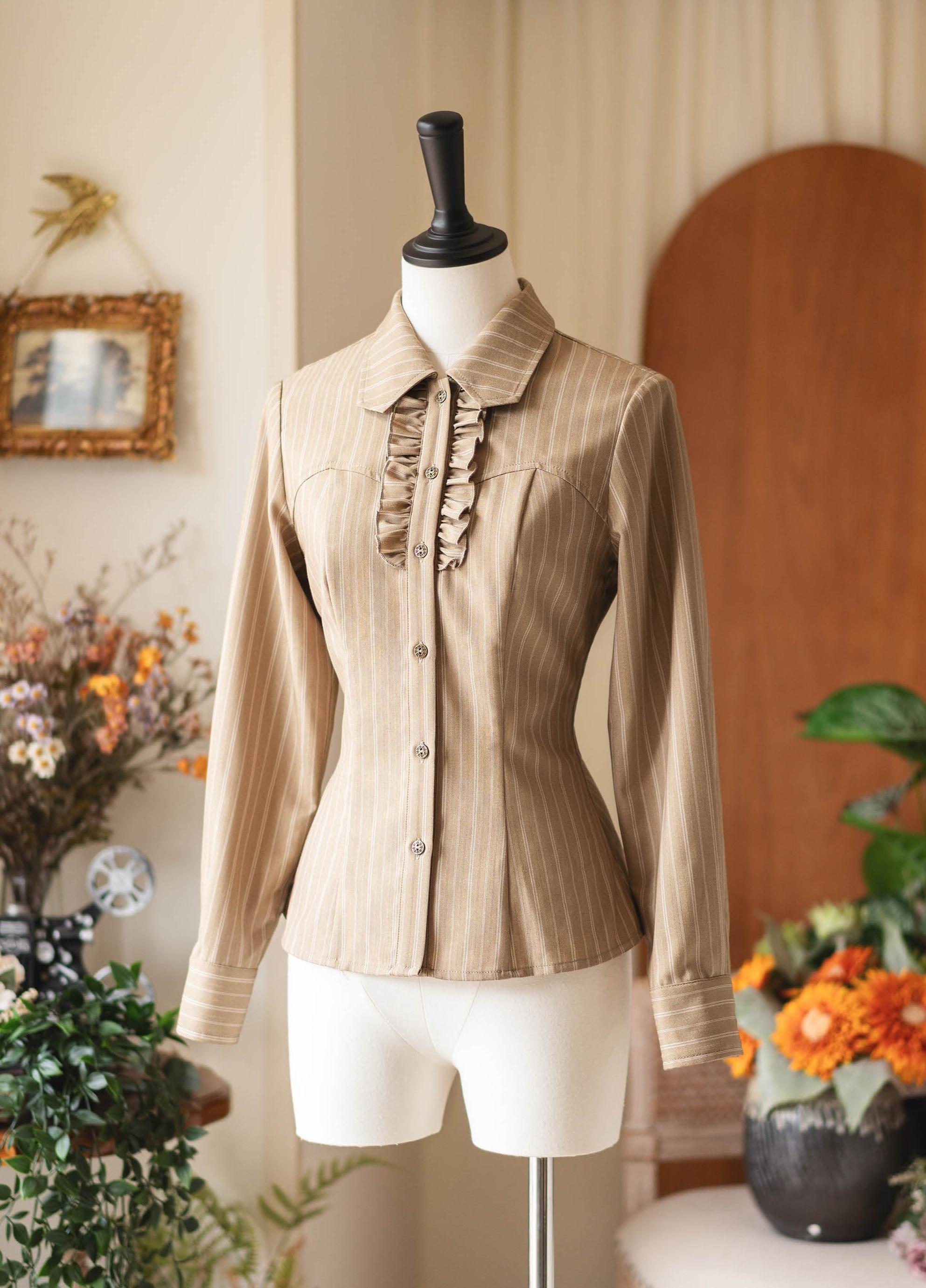 Forest Wardrobe - Forest Ode - Classic Lolita Striped Shirt, Detachable Bow Tie (2XL L M S XL) 44272:801808