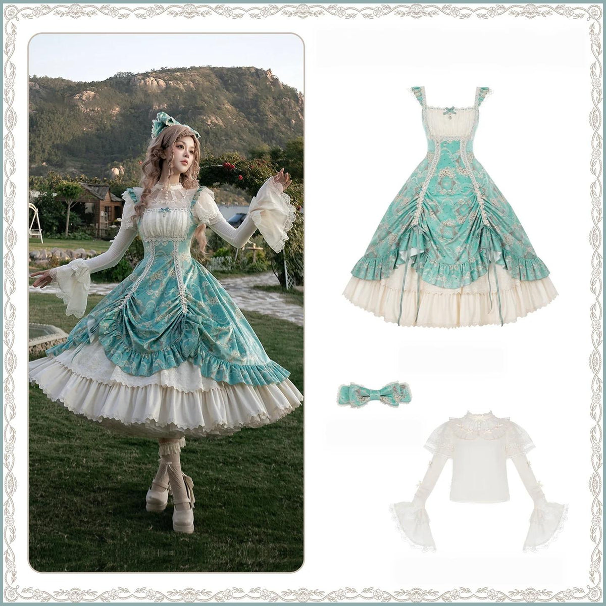Old Courtyard Floral Letter - Classic Lolita Printed JSK Dress Set, Drawstring Lift-up Hem (L M S) 46102:875322