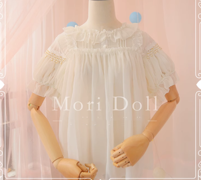 Mori Doll~Daily Lolita Puff Sleeve Short Sleeve Shirt S milk white 