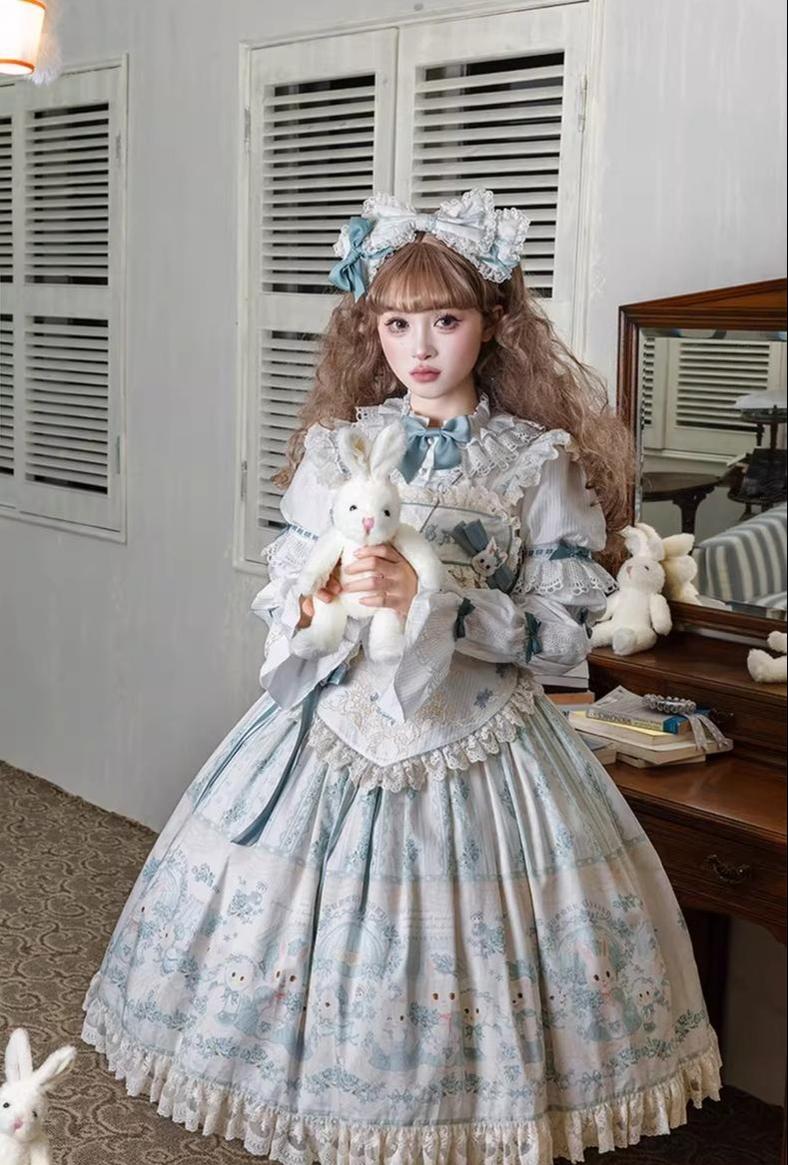 Showa Doll Garden - Elegant Plus size Lolita Dress, Bunny & Lamb Print 44534:812175