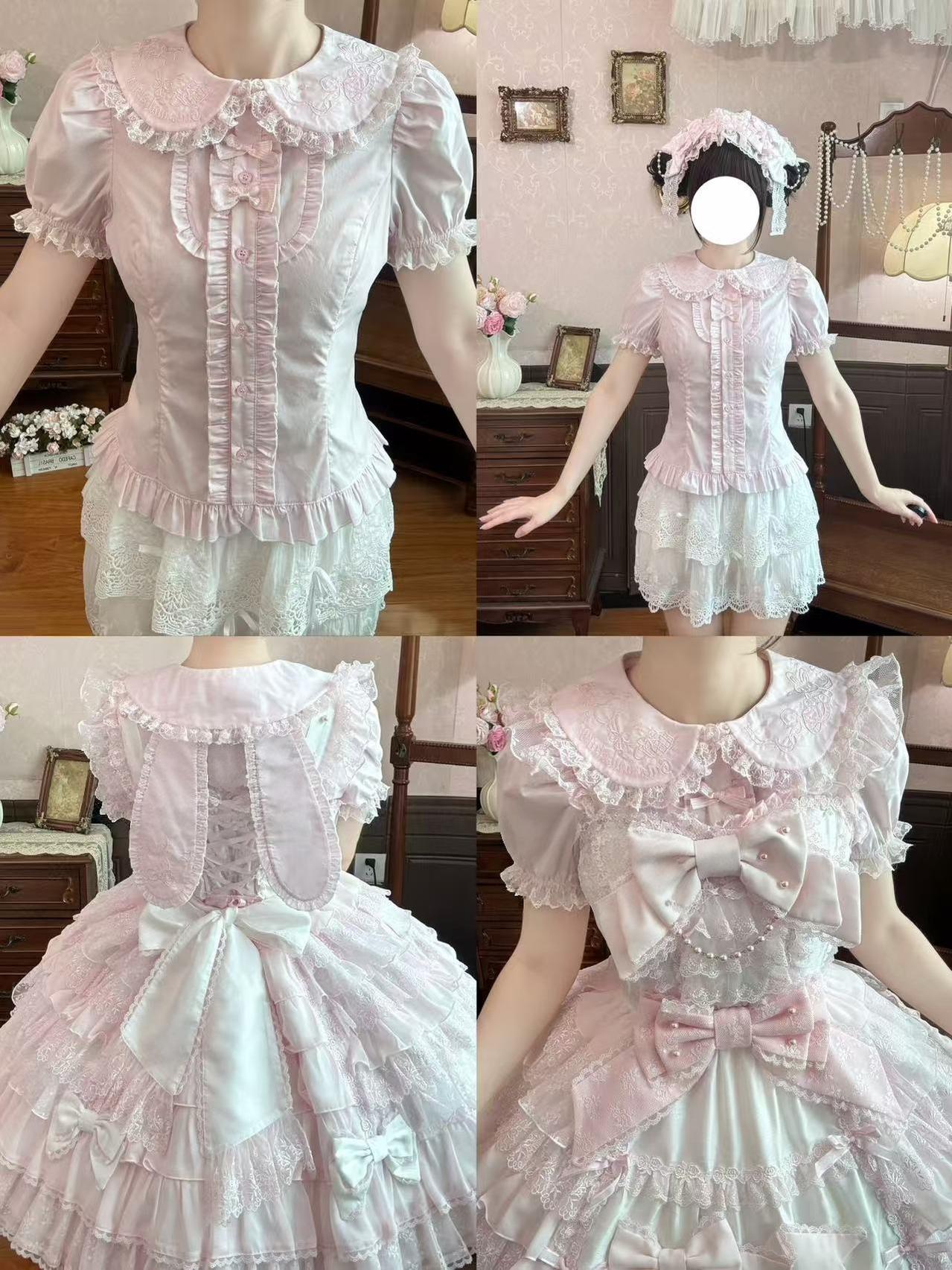 Bunny Bear Cream - Cotton Sweet Lolita Blouse, Peter-pan Collar with Ear (L M S XL) 45832:864439