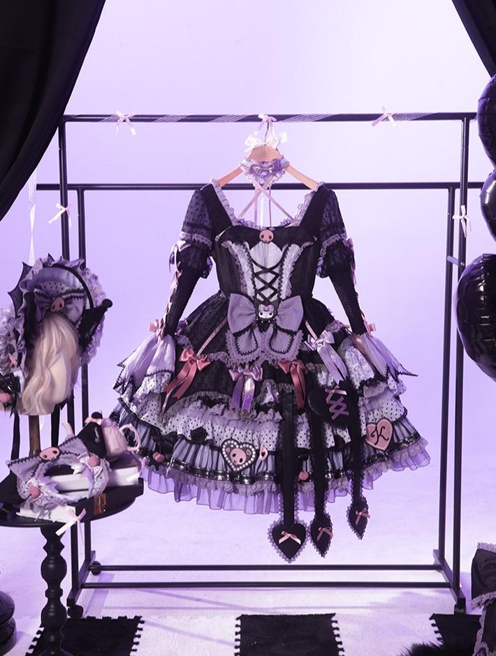 IP Collab Gorgeous Lolita OP Dress, Polka Dot Accent OP Only (with a choker + a laundry bag + a side clip) XS