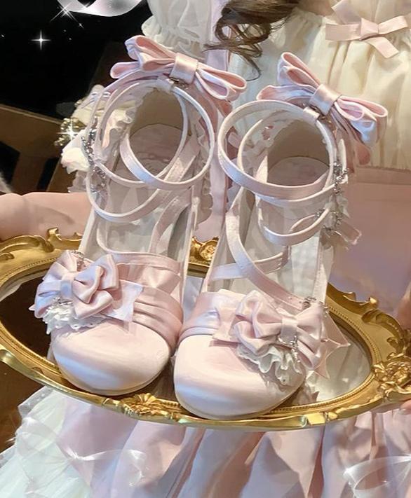 Thousand Knots - Classic Lolita Satin Heels Shoes, Bow-shaped Heel