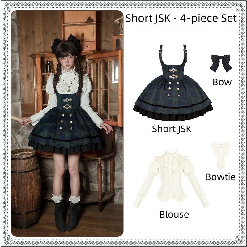With PUJI - Berlin Souvenir - Plaid Preppy Style Lolita Bust Supporting JSK Outfit (L M S) 43928:790008