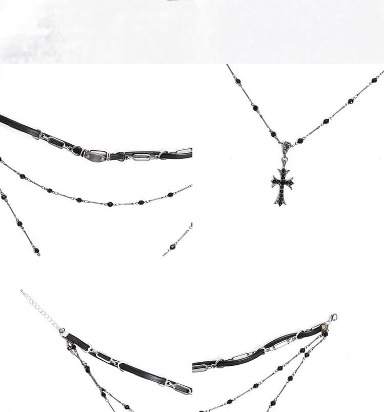 Broken Bone~Punk Lolita Necklace Cross Necklace Double-layered   