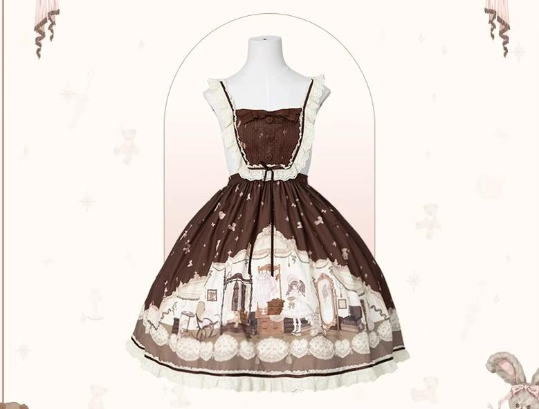 (BFM)Flower and Pearl Box~Lovely Lolita Dress OP Cloak Blouse SK Set XS Suspenders Skirt (Chocolate Color) 