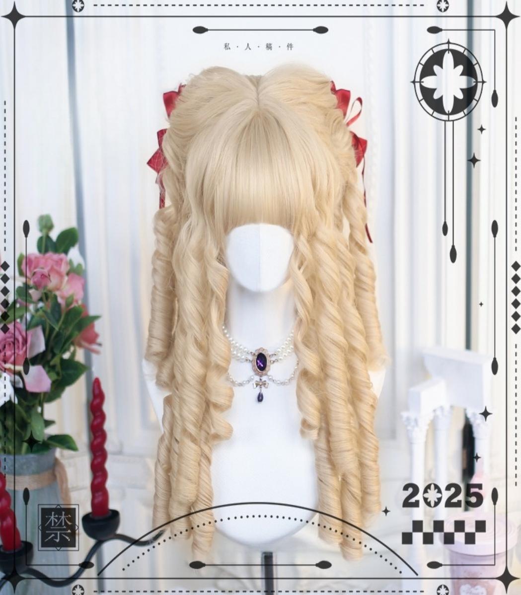 Dalao Home~50-55 CM Lolita Wig with Retro Roman Curls Light Walnut Wig Only