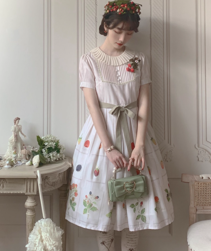 MOU~Moumier&Raspberry~Daily Lolita Dress Beige Short-Sleeve OP   