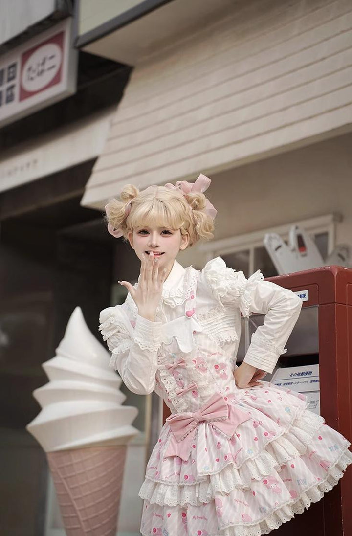 Confession Balloon~MBianyi Nuo Cream Pinafore~Sweet Lolita Loose Salopette Tiered Skirt 40690:673204