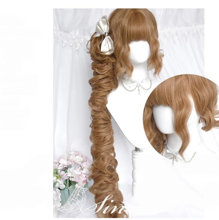 Flaxen Golden Brown Elegant Lolita Wig, Detachable Ponytails 46087:874314