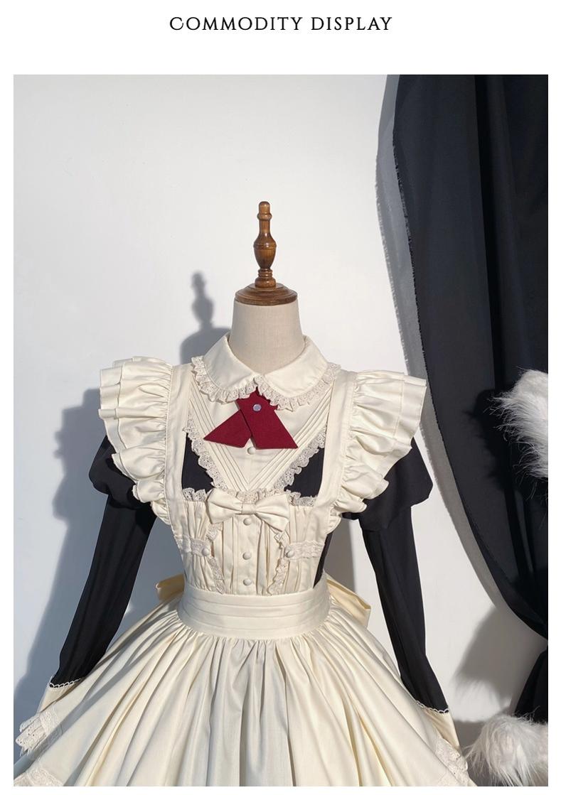 Forest Clerk~Forest Clerk~Elegant Lolita OP Dress Set A Line Dress with Apron Free size Long OP + apron 