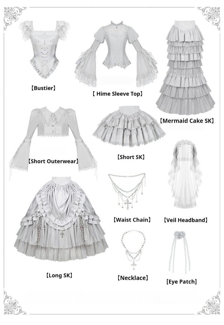 With PUJI - Letter and Poetry · Humanoid Robot - Silver Gothic Lolita Mermaid Skirt Set 43861:787595