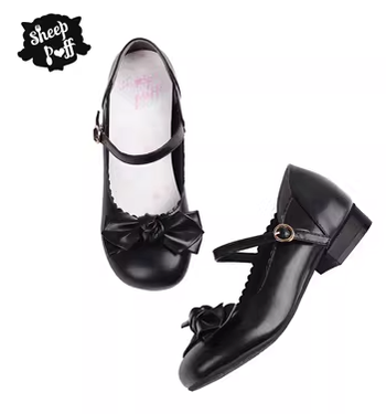 Sheep Puff~Kawaii Lolita Round Toe Mary Jane Shoes 35 black bottom heel 