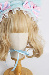 Xiaogui~Sweet and Lovely Lolita Cat Hair Band star cat hairband (blue and pink polka dot bow)  