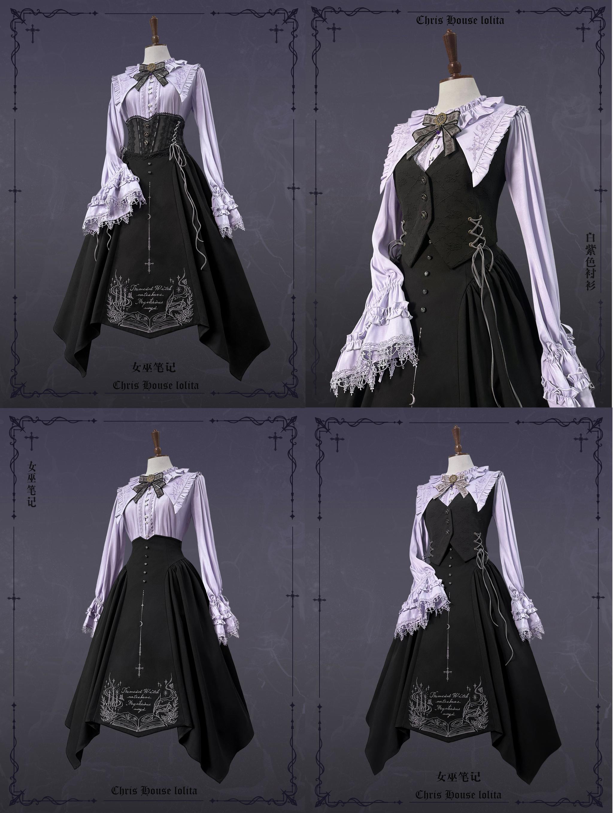 Chris House Lolita - Witch Notes - Gothic Loliat Embroidered Dress Suit, Cross and Rose Print 44096:795095
