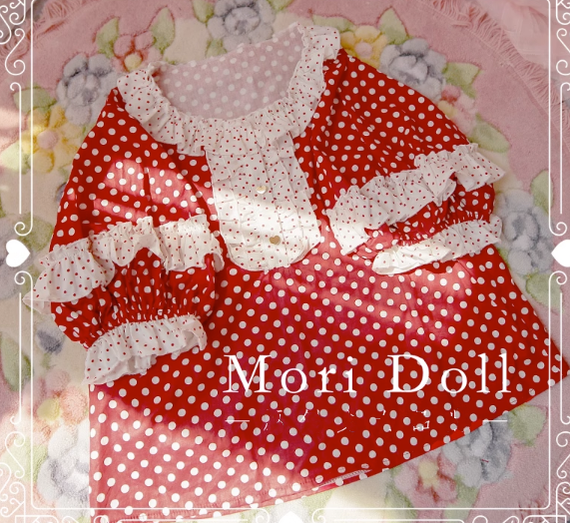 Mori Doll~Strawberry Jam~Sweet Dot Print Short Sleeve Shirt Multicolors S burgundy (b type) 