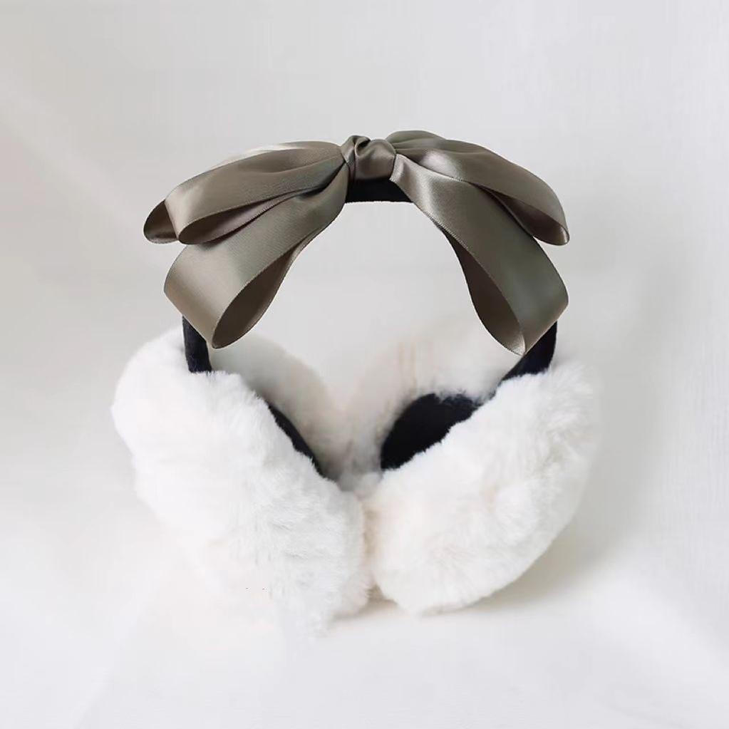 Xiaogui - Winter Lolita Earmuff Bow Plush Earmuff Ear Protector Army Green