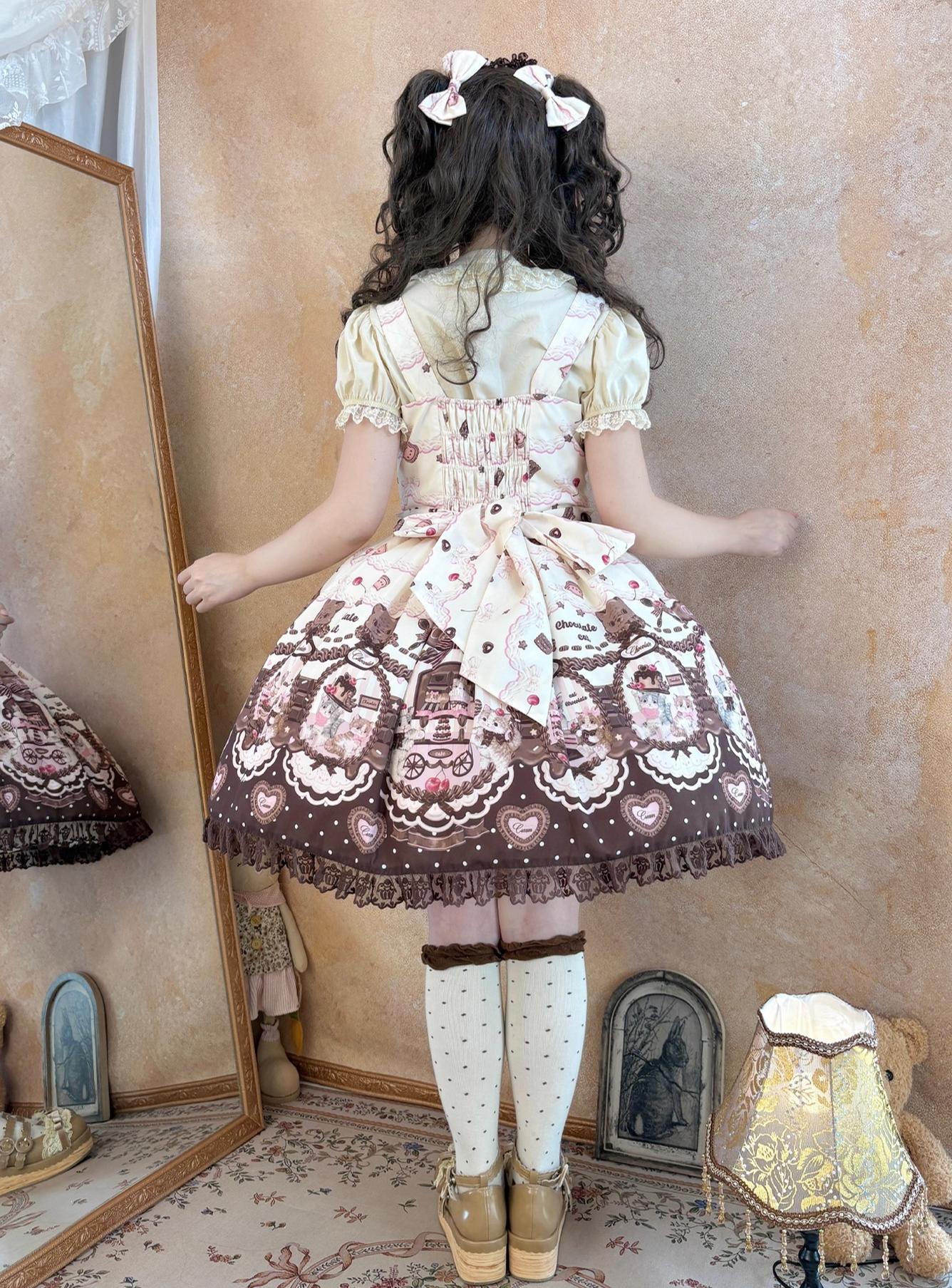 Sweet Dream Sheep - Chocolate Cat - Kawaii Lolita JSK, Cat & Chocolate Print