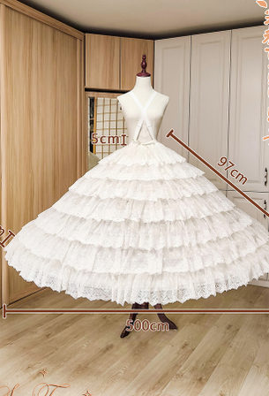 Sentaro~Elegant Lolita A-line Fish-bon Adjustable Tiered Skirt number 5(first-seventh layers)+five storage bags frost sugar plus(plus size) white