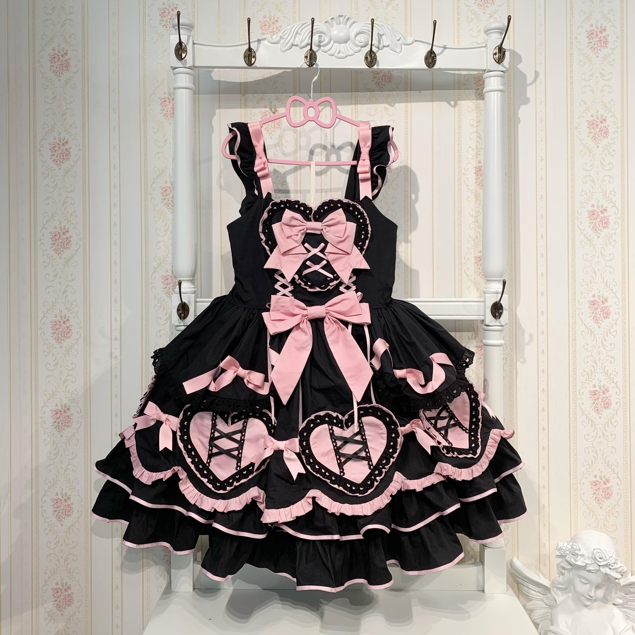 Chubby Cat Diary - Icing Sugar Gift Box - Plus Size Sweet Lolita JSK Dress Set Black and Pink JSK S