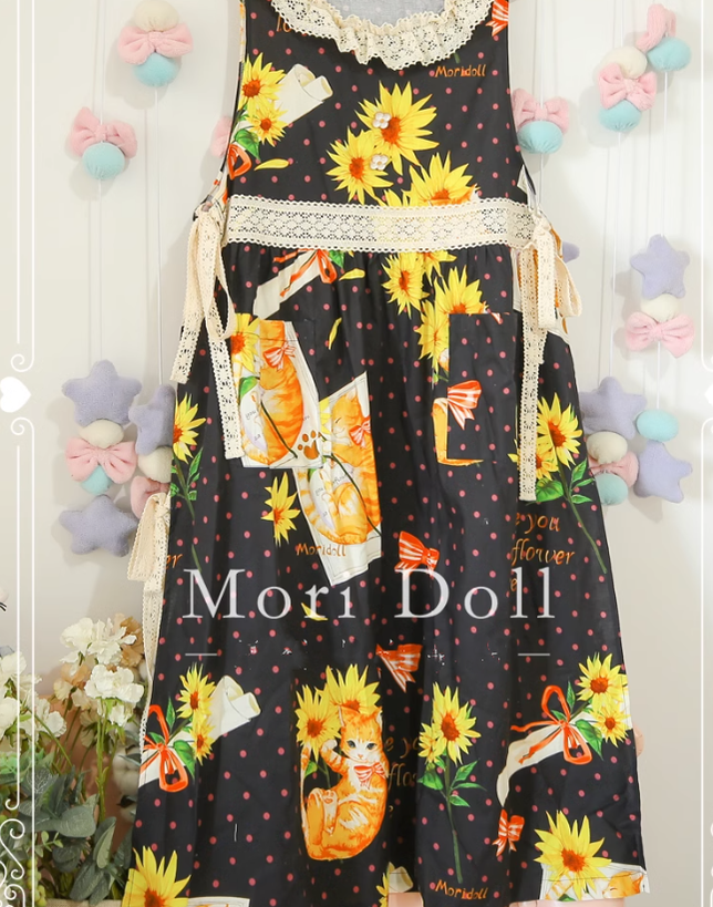 Mori Doll~Mori Style Apron~Daily Lolita Colorful Patterns Apron Dress free size sunflower and cat print 