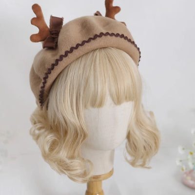 Xiaogui~Sweet Lolita Wool Deer Horn Christmas Beret   